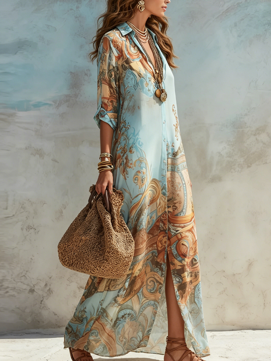 Vestido largo con estampado floral azul vacaciones