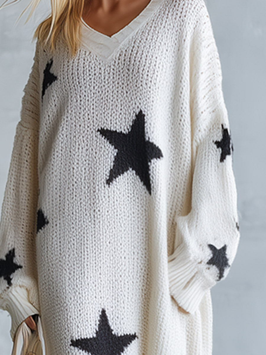 Vestido maxi de punto con estampado de estrellas y corte extragrande