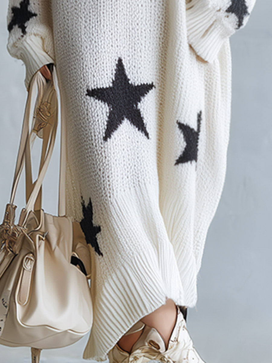 Vestido maxi de punto con estampado de estrellas y corte extragrande