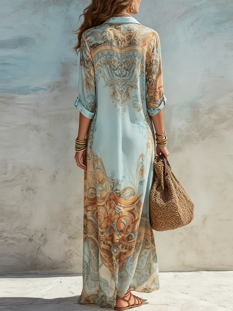 Vestido largo con estampado floral azul vacaciones